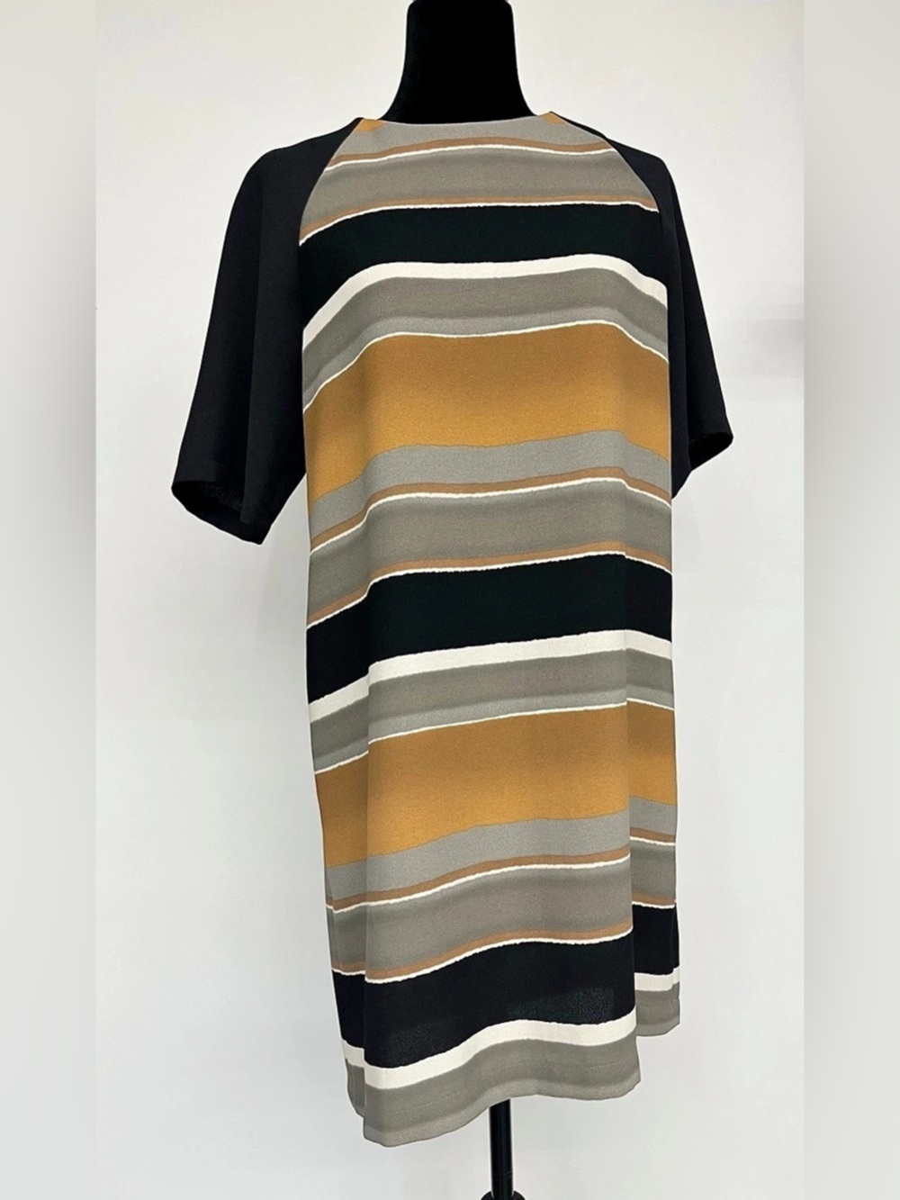 LOFT Striped Mini Dress in Black & Brown Size 8